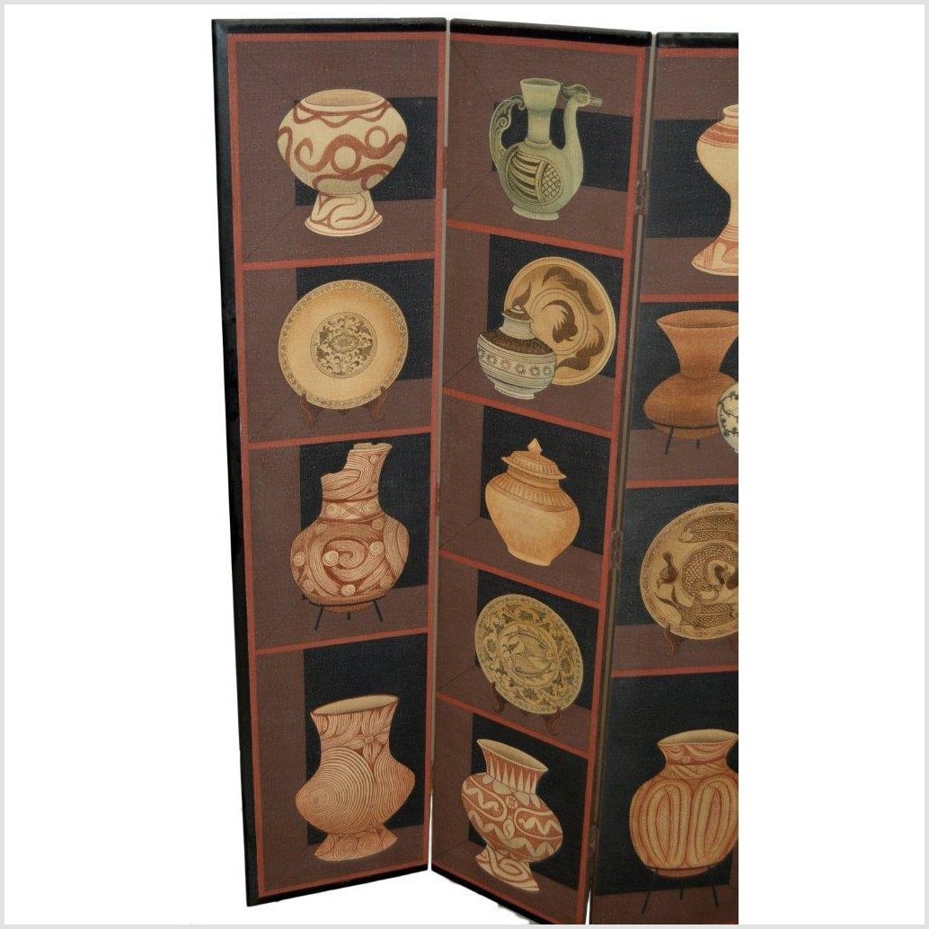 4-Panel Screen with Pottery and Plates Design-3. Asian & Chinese Furniture, Art, Antiques, Vintage Home Décor for sale at FEA Home