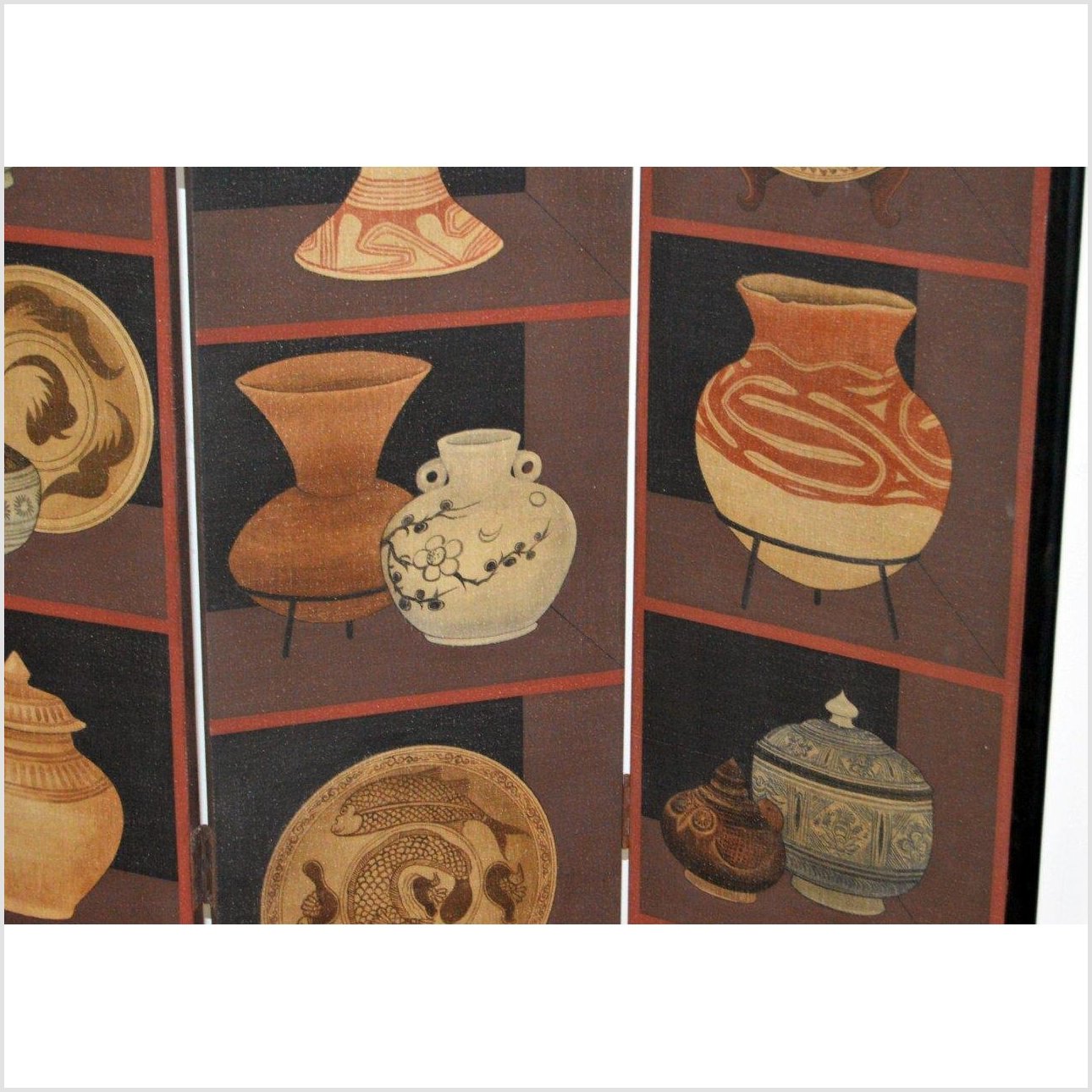 4-Panel Screen with Pottery and Plates Design-5. Asian & Chinese Furniture, Art, Antiques, Vintage Home Décor for sale at FEA Home