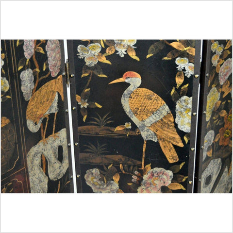 4-Panel Black Screen with Birds and Floral Designs and Rivets-YN2885-10. Asian & Chinese Furniture, Art, Antiques, Vintage Home Décor for sale at FEA Home