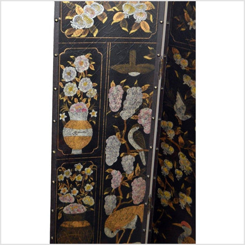 4-Panel Black Screen with Birds and Floral Designs and Rivets-YN2885-6. Asian & Chinese Furniture, Art, Antiques, Vintage Home Décor for sale at FEA Home