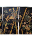 4-Panel Black Screen with Bamboo Frame and Designed with Bamboo and Flowers-2. Asian & Chinese Furniture, Art, Antiques, Vintage Home Décor for sale at FEA Home
