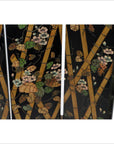 4-Panel Black Screen with Bamboo Frame and Designed with Bamboo and Flowers-3. Asian & Chinese Furniture, Art, Antiques, Vintage Home Décor for sale at FEA Home