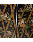4-Panel Black Screen with Bamboo Frame and Designed with Bamboo and Flowers-4. Asian & Chinese Furniture, Art, Antiques, Vintage Home Décor for sale at FEA Home