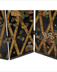 4-Panel Black Screen with Bamboo Frame and Designed with Bamboo and Flowers-5. Asian & Chinese Furniture, Art, Antiques, Vintage Home Décor for sale at FEA Home