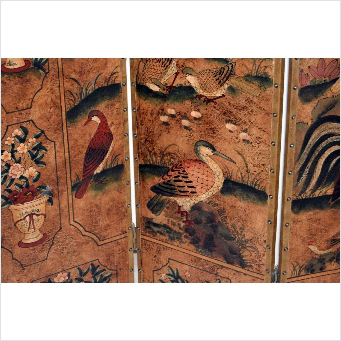 6-Panel Screen with Flowers, Birds and Roosters-10. Asian & Chinese Furniture, Art, Antiques, Vintage Home Décor for sale at FEA Home