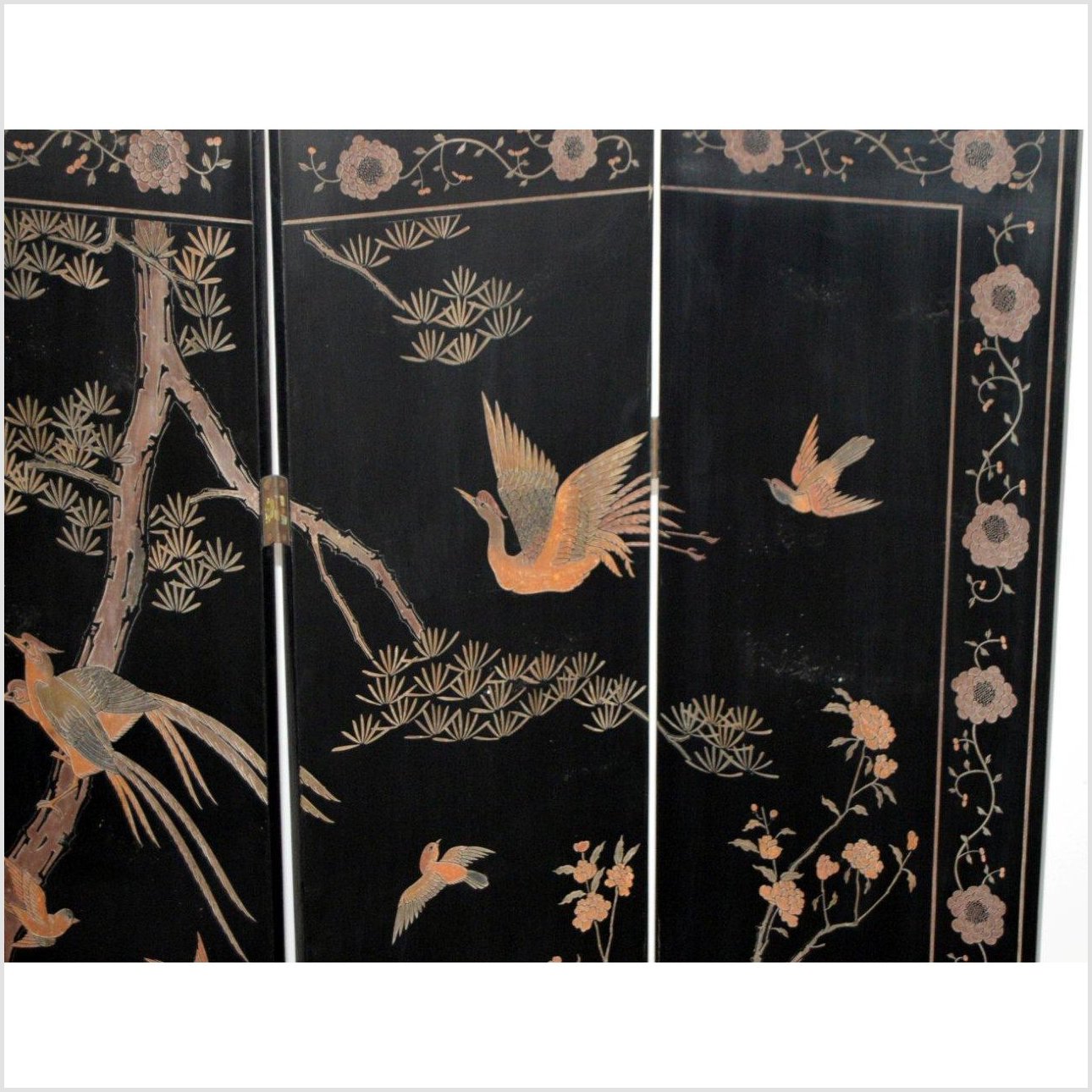 4-Panel Black Screen Designed with Trees, Birds and Flowers-YN2889-11. Asian & Chinese Furniture, Art, Antiques, Vintage Home Décor for sale at FEA Home