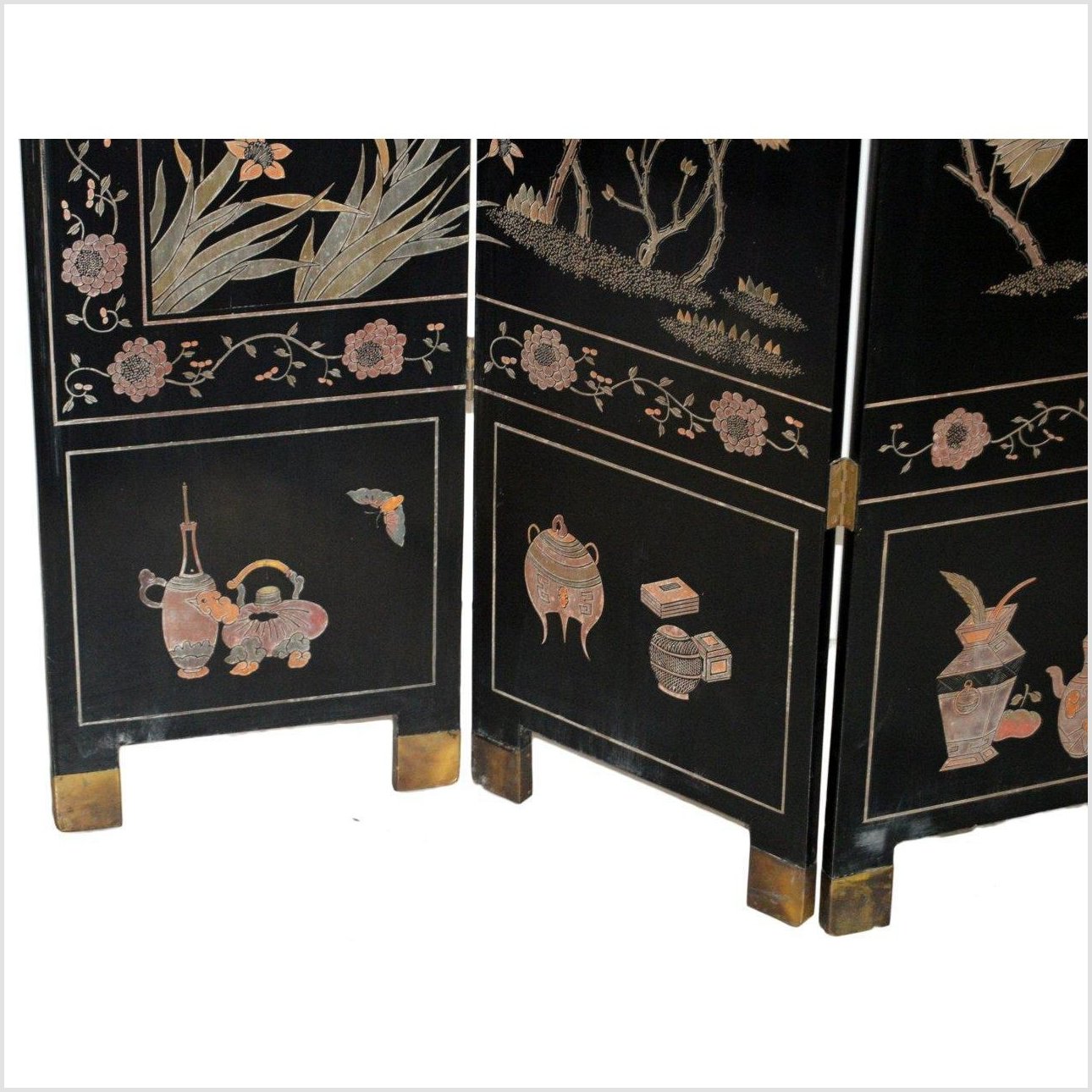 4-Panel Black Screen Designed with Trees, Birds and Flowers-YN2889-7. Asian & Chinese Furniture, Art, Antiques, Vintage Home Décor for sale at FEA Home