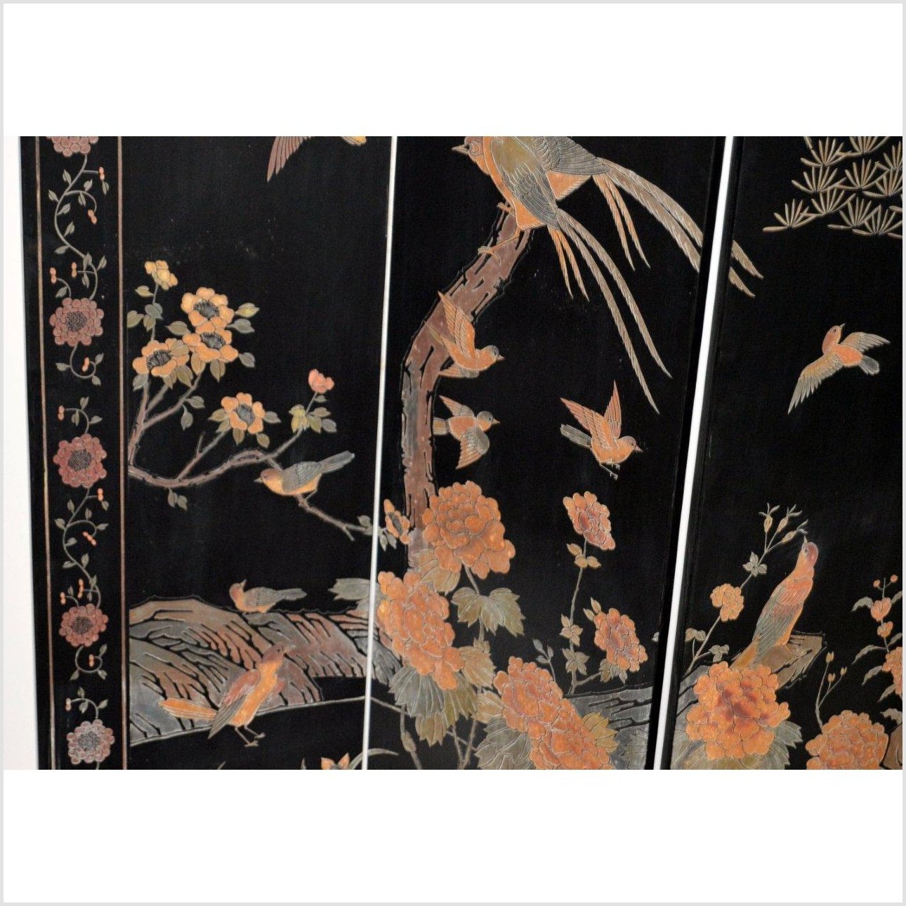 4-Panel Black Screen Designed with Trees, Birds and Flowers-YN2889-8. Asian & Chinese Furniture, Art, Antiques, Vintage Home Décor for sale at FEA Home