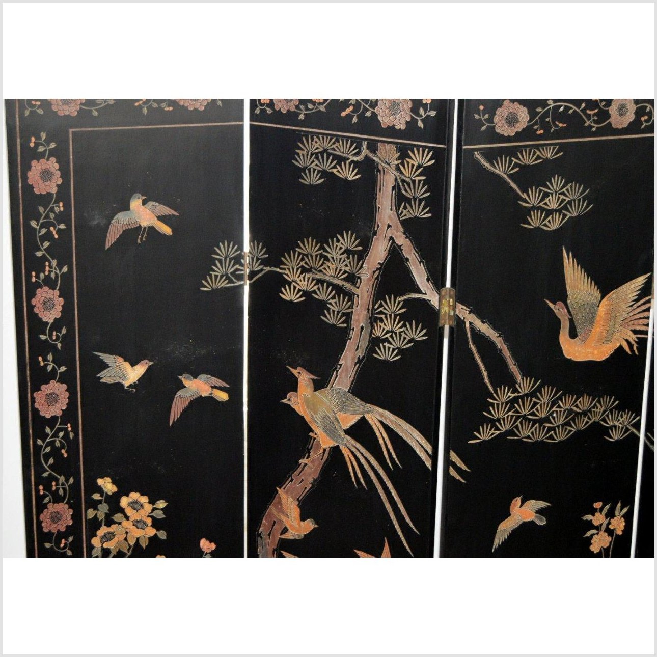 4-Panel Black Screen Designed with Trees, Birds and Flowers-YN2889-10. Asian & Chinese Furniture, Art, Antiques, Vintage Home Décor for sale at FEA Home