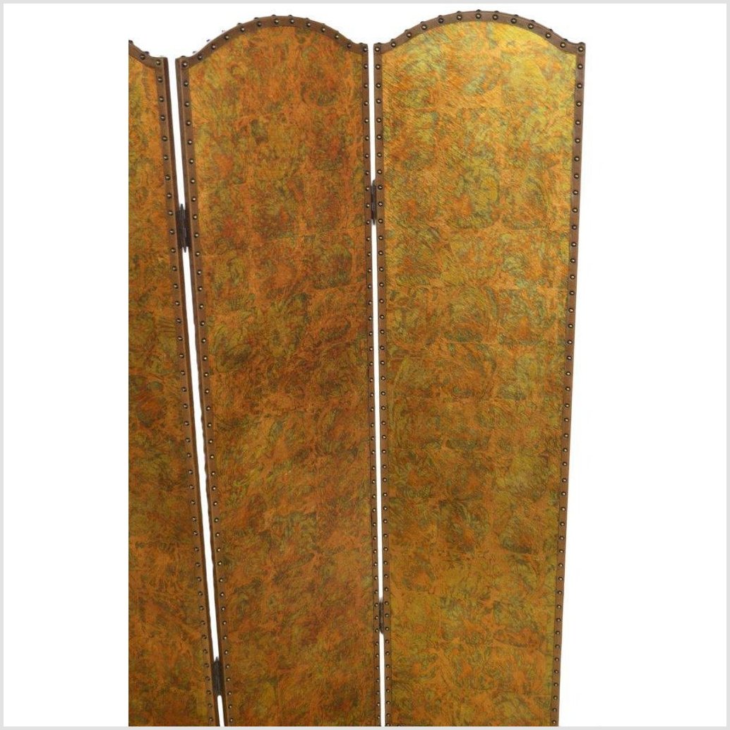 4-Panel Scalloped Style Screen with Distressed Gold Tone and Rivets-4. Asian & Chinese Furniture, Art, Antiques, Vintage Home Décor for sale at FEA Home