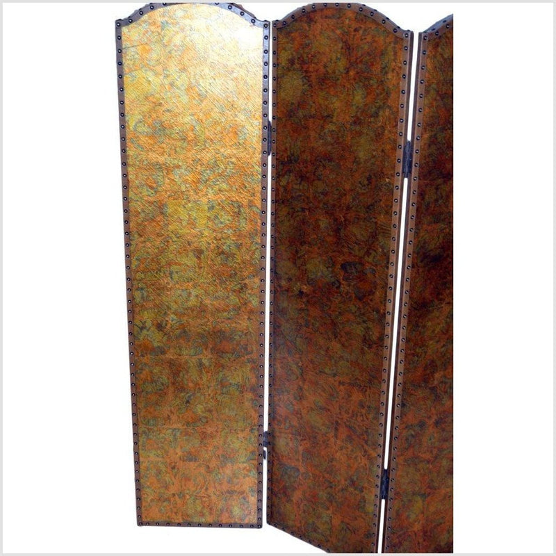 4-Panel Scalloped Style Screen with Distressed Gold Tone and Rivets-YN2891-5. Asian & Chinese Furniture, Art, Antiques, Vintage Home Décor for sale at FEA Home