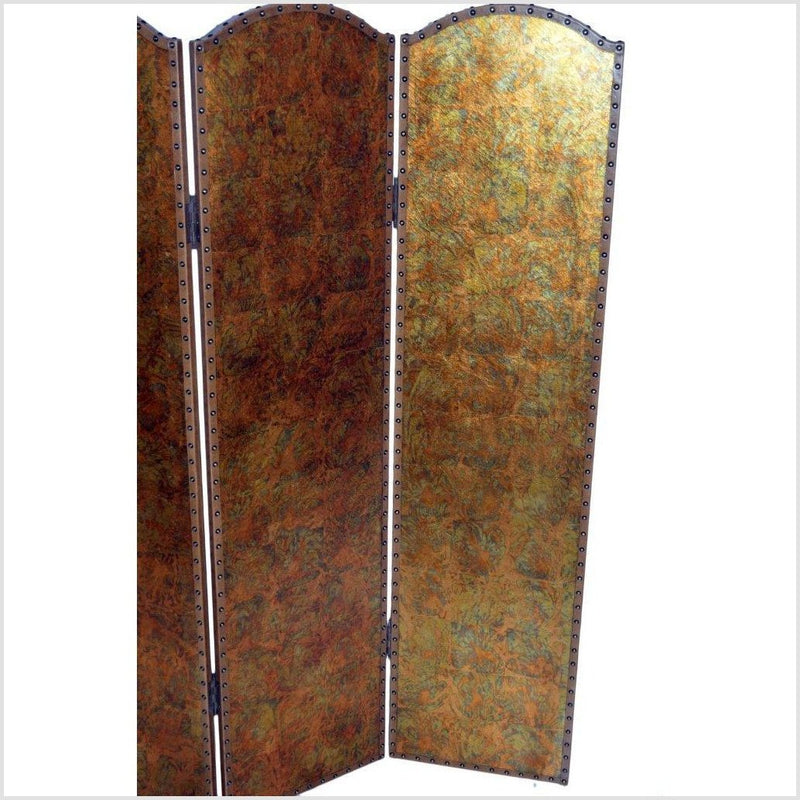 4-Panel Scalloped Style Screen with Distressed Gold Tone and Rivets-YN2891-6. Asian & Chinese Furniture, Art, Antiques, Vintage Home Décor for sale at FEA Home