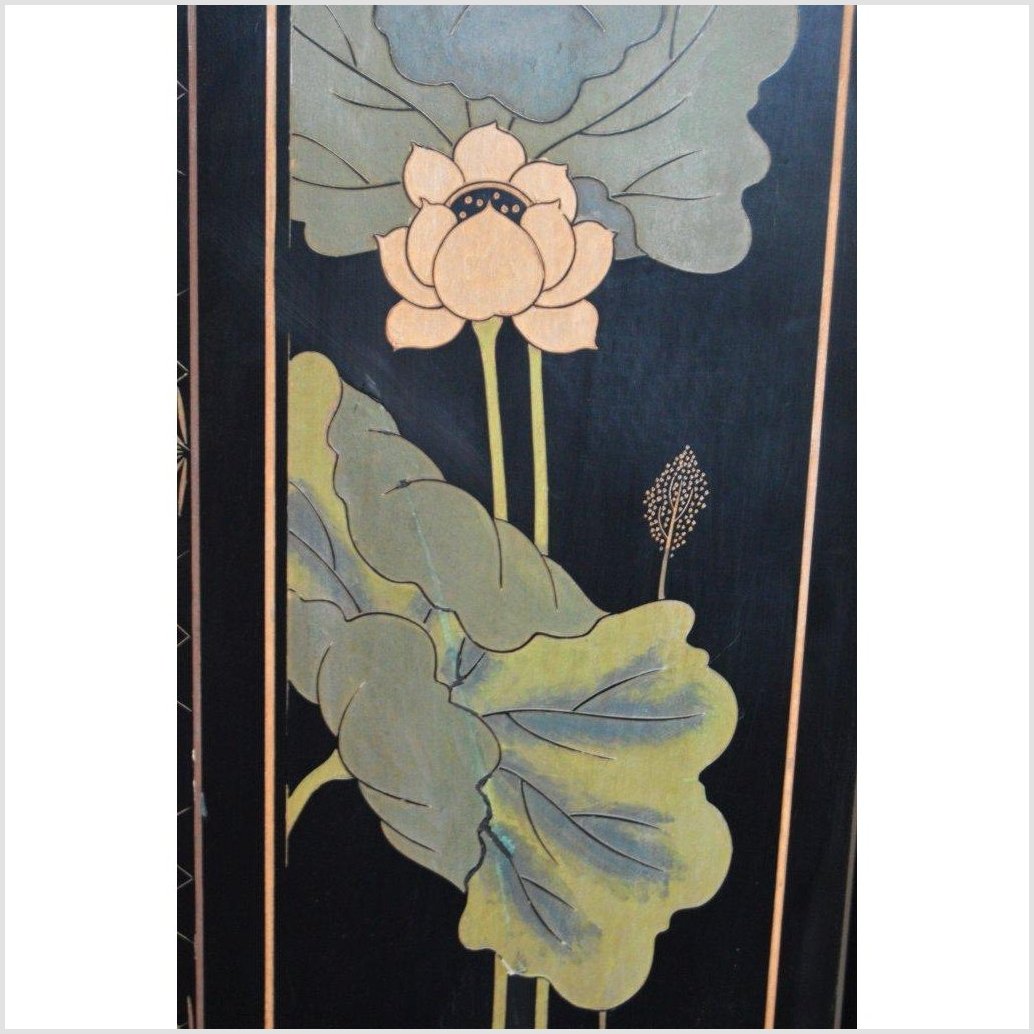 4-Panel Black Screen with Chinoiseries of Flowers, Trees and Birds-YN2893-12. Asian & Chinese Furniture, Art, Antiques, Vintage Home Décor for sale at FEA Home