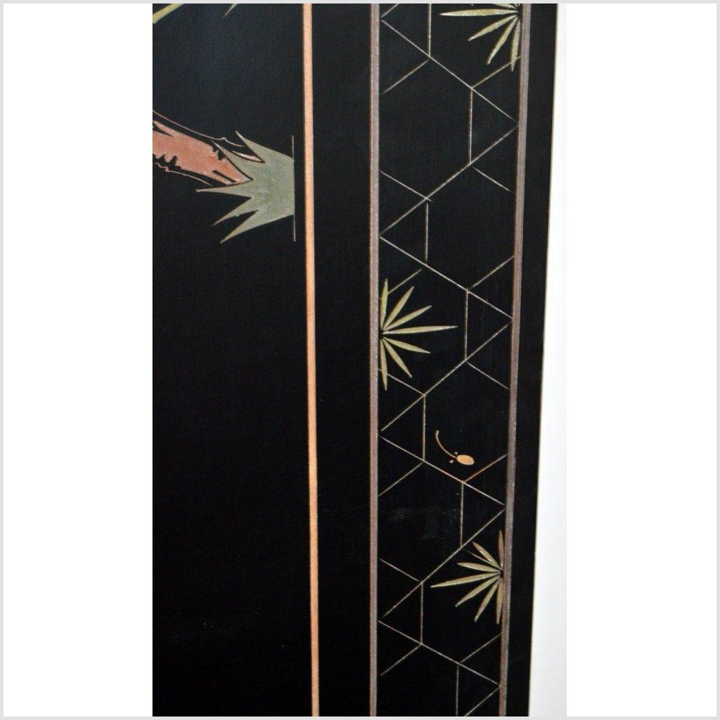 4-Panel Black Screen with Chinoiseries of Flowers, Trees and Birds-YN2893-13. Asian & Chinese Furniture, Art, Antiques, Vintage Home Décor for sale at FEA Home