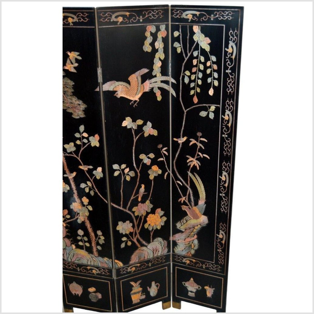4-Panel Black Screen with Chinoiseries of Flowers, Trees and Birds-YN2893-2. Asian & Chinese Furniture, Art, Antiques, Vintage Home Décor for sale at FEA Home