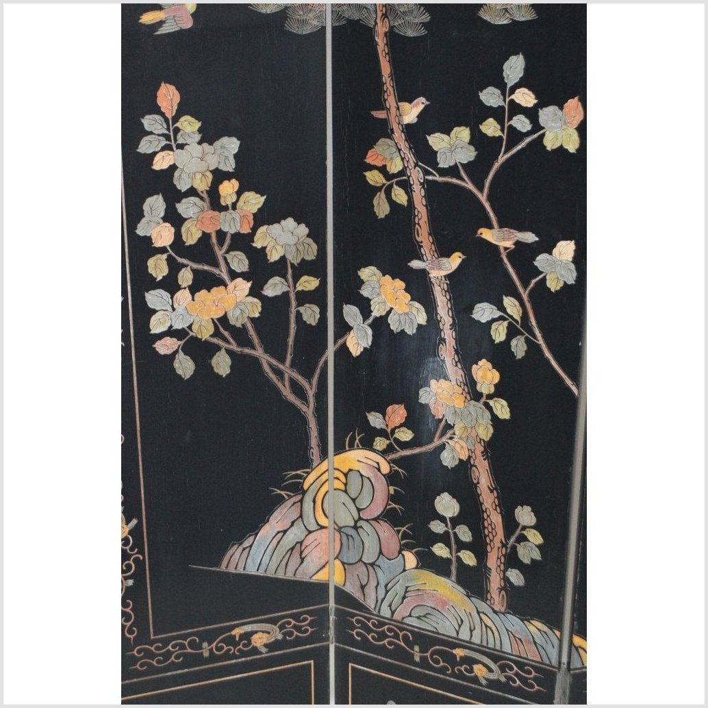 4-Panel Black Screen with Chinoiseries of Flowers, Trees and Birds-YN2893-6. Asian & Chinese Furniture, Art, Antiques, Vintage Home Décor for sale at FEA Home