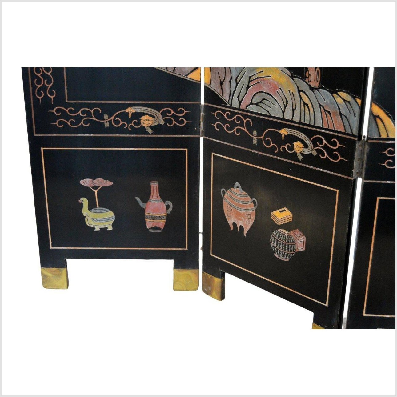 4-Panel Black Screen with Chinoiseries of Flowers, Trees and Birds-YN2893-8. Asian & Chinese Furniture, Art, Antiques, Vintage Home Décor for sale at FEA Home
