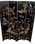 4-Panel Black Screen with Chinoiseries of Flowers, Trees and Birds-1. Asian & Chinese Furniture, Art, Antiques, Vintage Home Décor for sale at FEA Home
