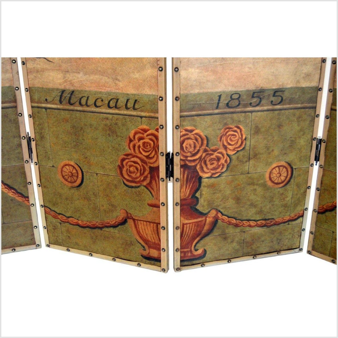 4-Panel Screen Showing Mid-1800s Macau-11. Asian & Chinese Furniture, Art, Antiques, Vintage Home Décor for sale at FEA Home
