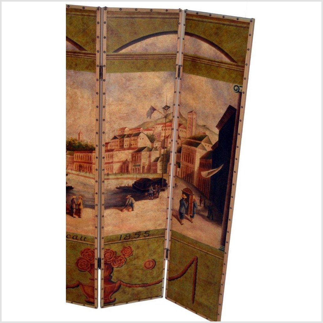 4-Panel Screen Showing Mid-1800s Macau-3. Asian & Chinese Furniture, Art, Antiques, Vintage Home Décor for sale at FEA Home