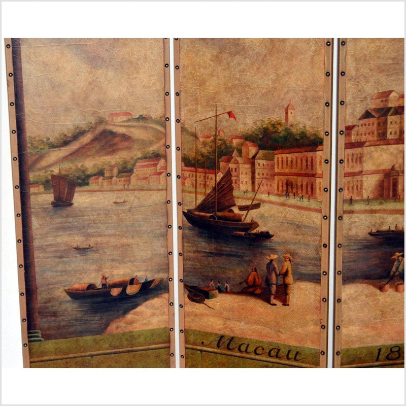 4-Panel Screen Showing Mid-1800s Macau-YN2900-5. Asian & Chinese Furniture, Art, Antiques, Vintage Home Décor for sale at FEA Home