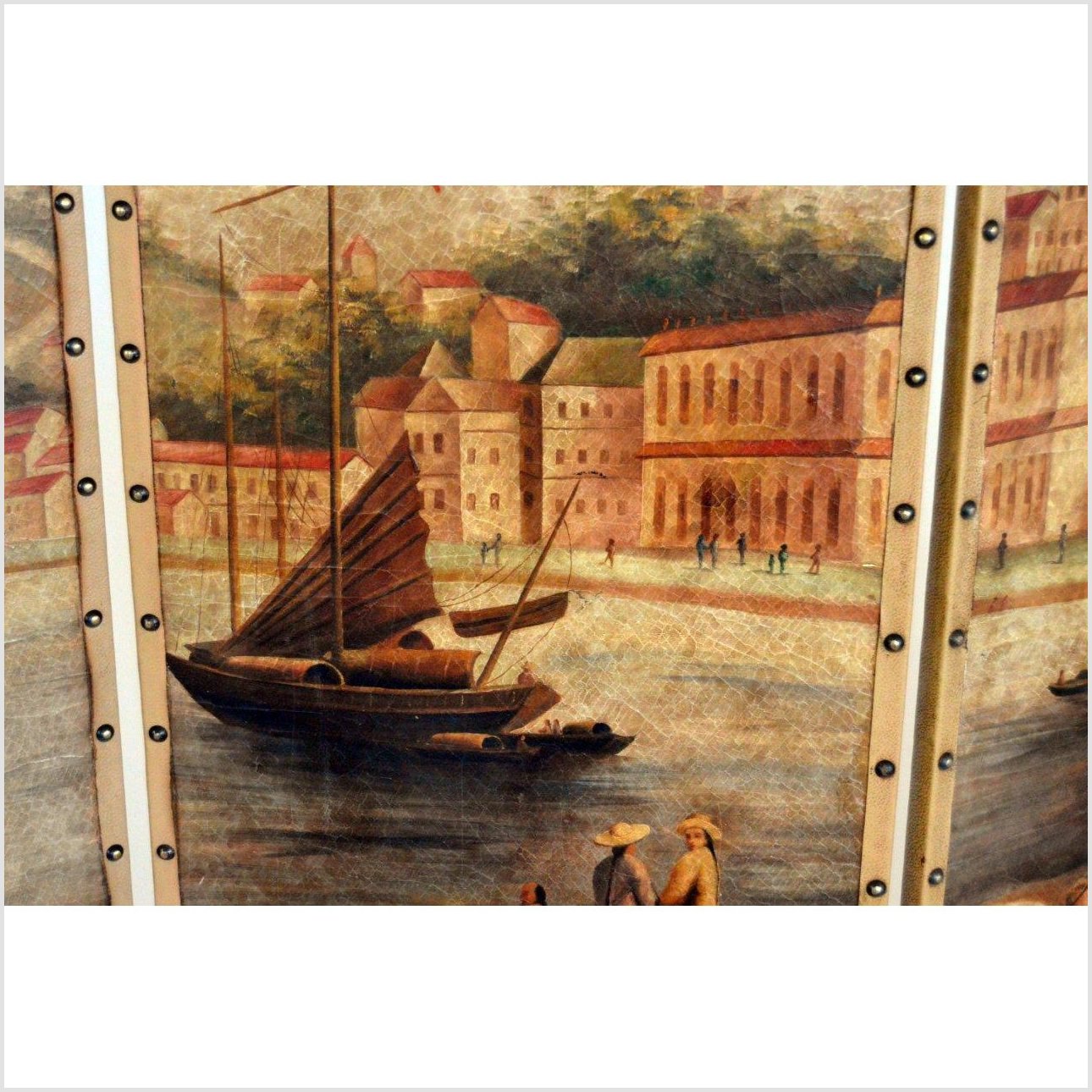 4-Panel Screen Showing Mid-1800s Macau-7. Asian & Chinese Furniture, Art, Antiques, Vintage Home Décor for sale at FEA Home