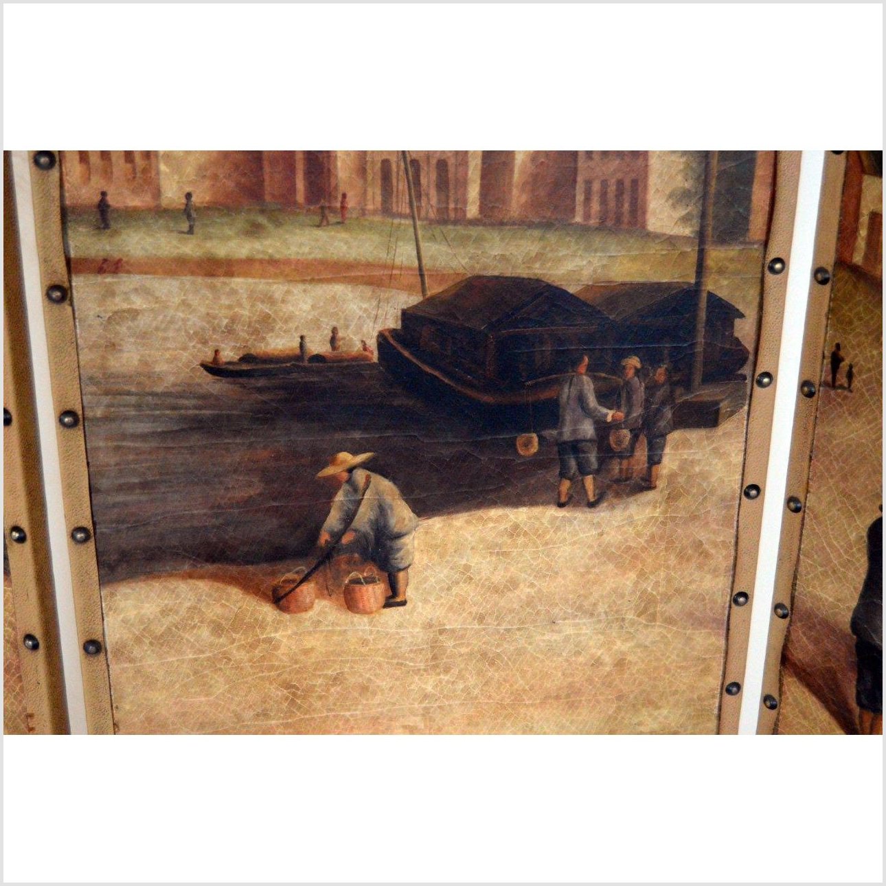 4-Panel Screen Showing Mid-1800s Macau-9. Asian & Chinese Furniture, Art, Antiques, Vintage Home Décor for sale at FEA Home