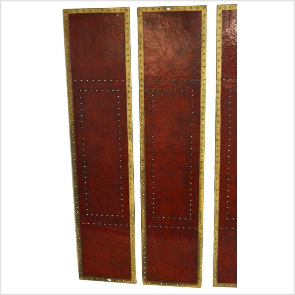 4-Panel Oxblood Screen with Gold Accents and Rivets-YN2903-2. Asian & Chinese Furniture, Art, Antiques, Vintage Home Décor for sale at FEA Home