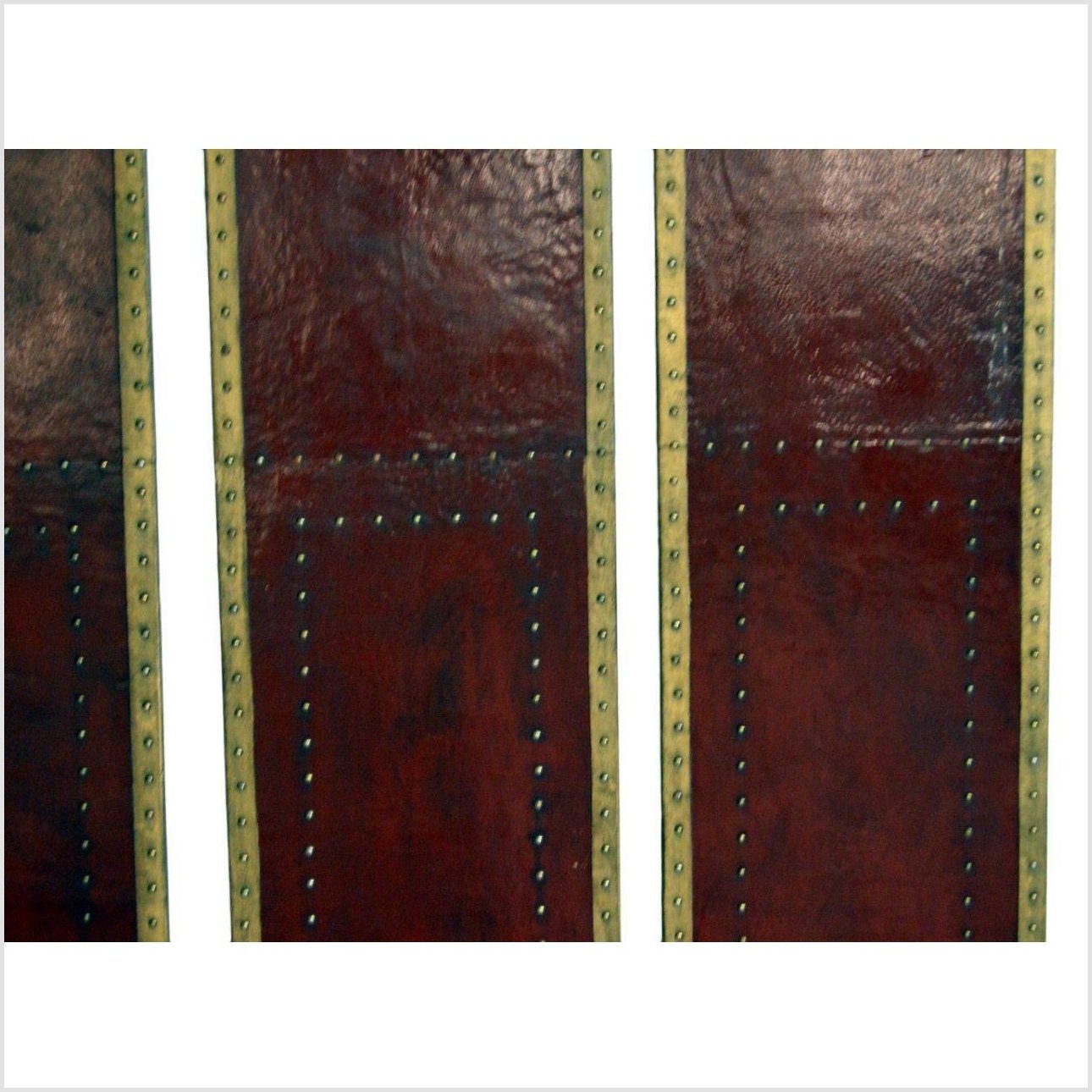 4-Panel Oxblood Screen with Gold Accents and Rivets-YN2903-3. Asian & Chinese Furniture, Art, Antiques, Vintage Home Décor for sale at FEA Home