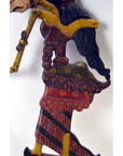 Wooden Wayang Kulit shadow puppets with traditional detailed designs, set of 3, in assorted vibrant colors.