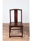 Set of Four Chinese Elmwood Dark Patina Scholar's Ceremonial Side Chairs-6. Asian & Chinese Furniture, Art, Antiques, Vintage Home Décor for sale at FEA Home