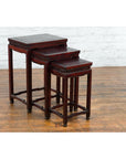 Set of Three Chinese Vintage Rosewood Nesting Tables with Reddish Brown Patina-3. Asian & Chinese Furniture, Art, Antiques, Vintage Home Décor for sale at FEA Home