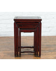 Set of Three Chinese Vintage Rosewood Nesting Tables with Reddish Brown Patina-4. Asian & Chinese Furniture, Art, Antiques, Vintage Home Décor for sale at FEA Home