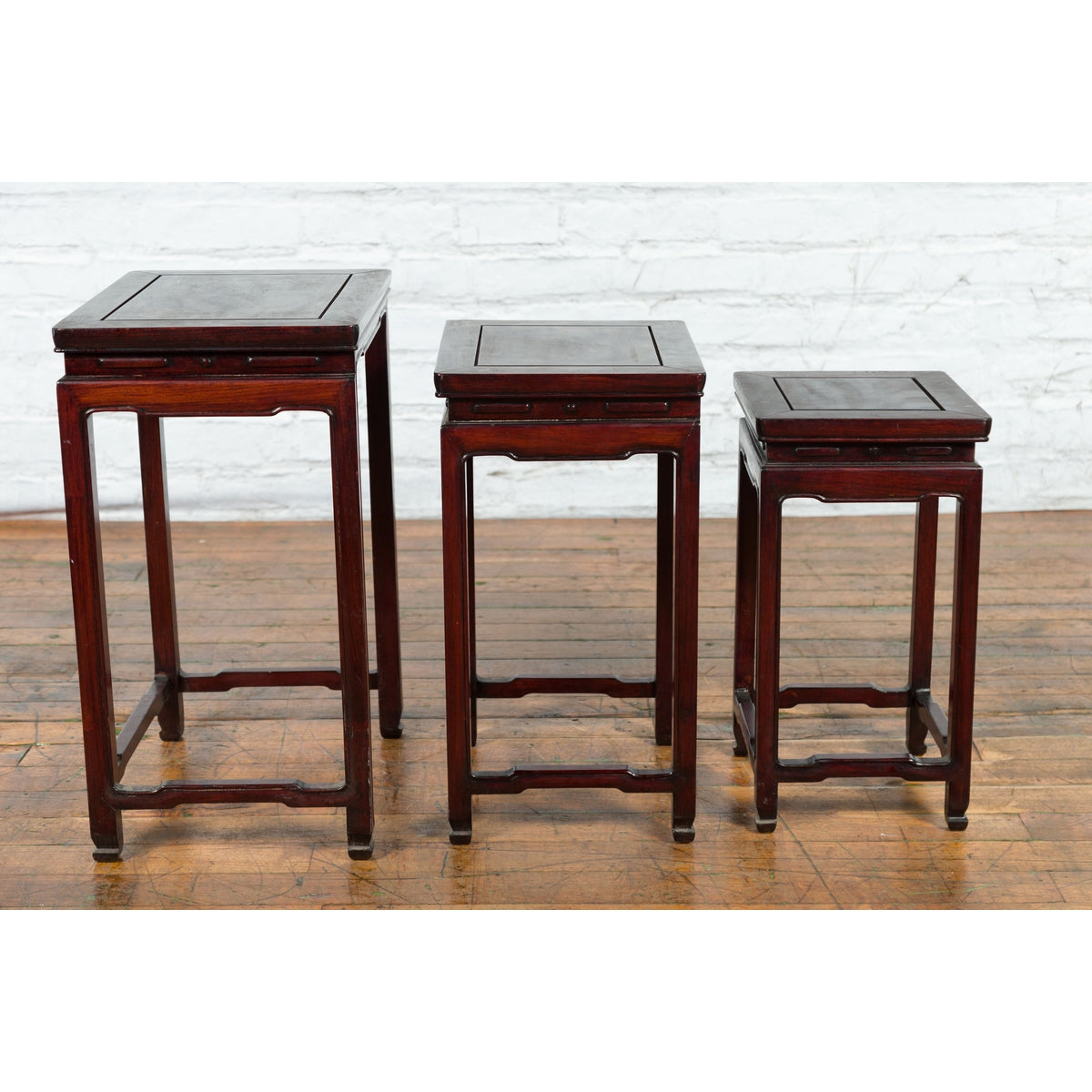 Set of Three Chinese Vintage Rosewood Nesting Tables with Reddish Brown Patina-7. Asian & Chinese Furniture, Art, Antiques, Vintage Home Décor for sale at FEA Home