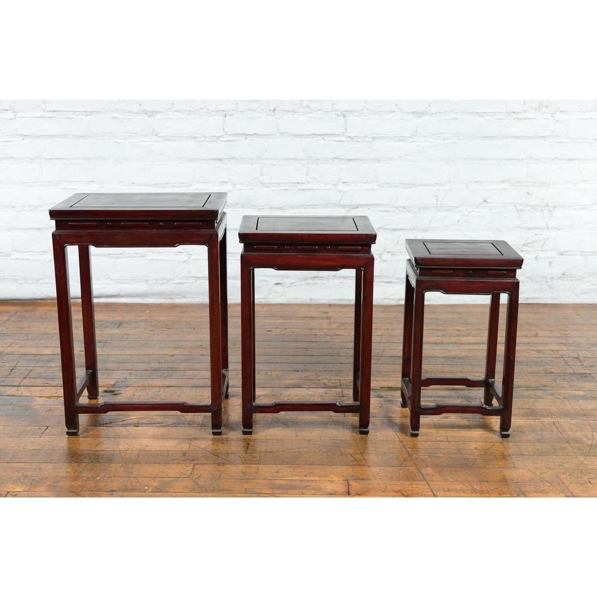 Set of Three Chinese Vintage Rosewood Nesting Tables with Reddish Brown Patina-8. Asian & Chinese Furniture, Art, Antiques, Vintage Home Décor for sale at FEA Home