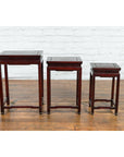 Set of Three Chinese Vintage Rosewood Nesting Tables with Reddish Brown Patina-8. Asian & Chinese Furniture, Art, Antiques, Vintage Home Décor for sale at FEA Home