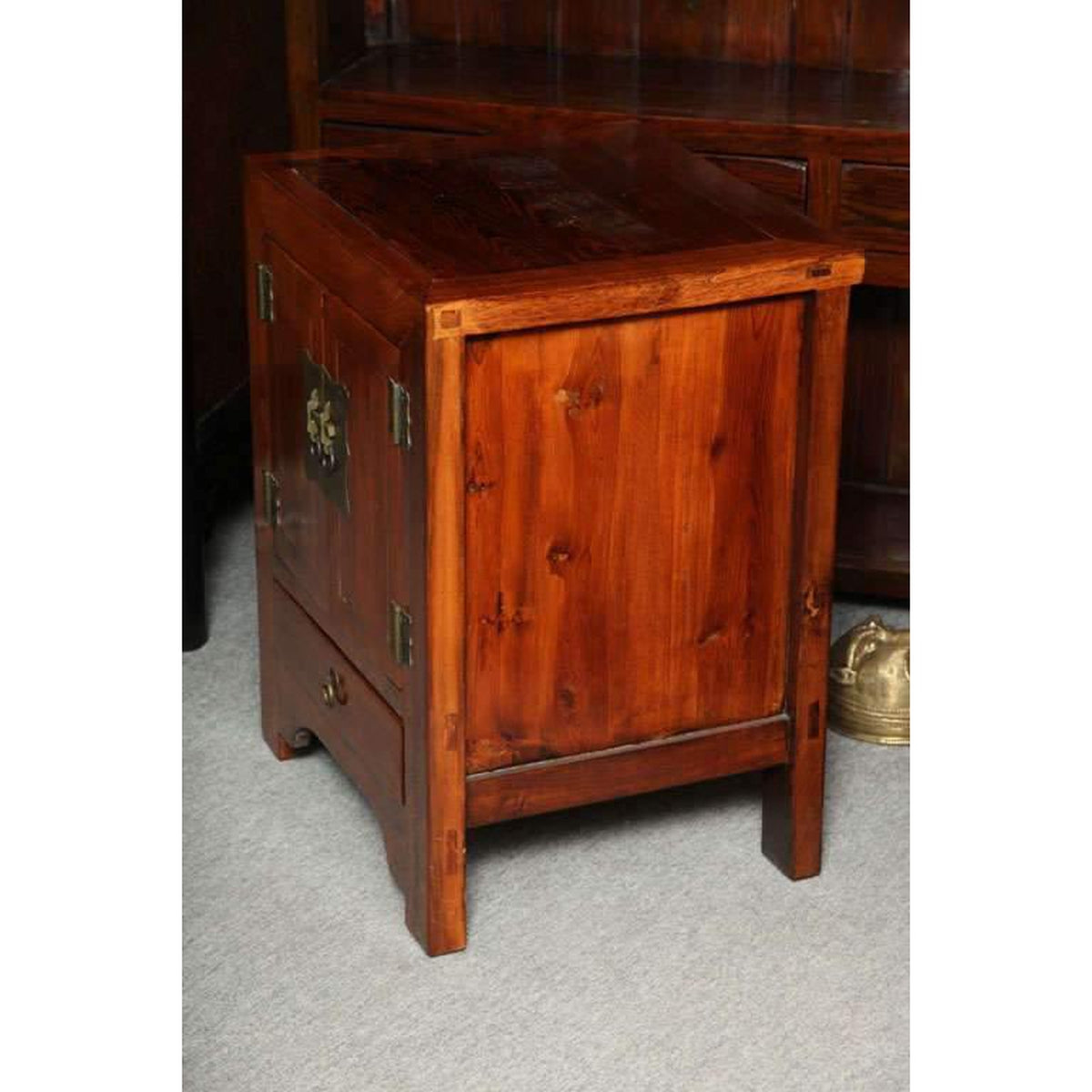 Shanxi Style Elmwood Bedside Cabinet With Traditional Brass Hardware-3. Asian & Chinese Furniture, Art, Antiques, Vintage Home Décor for sale at FEA Home