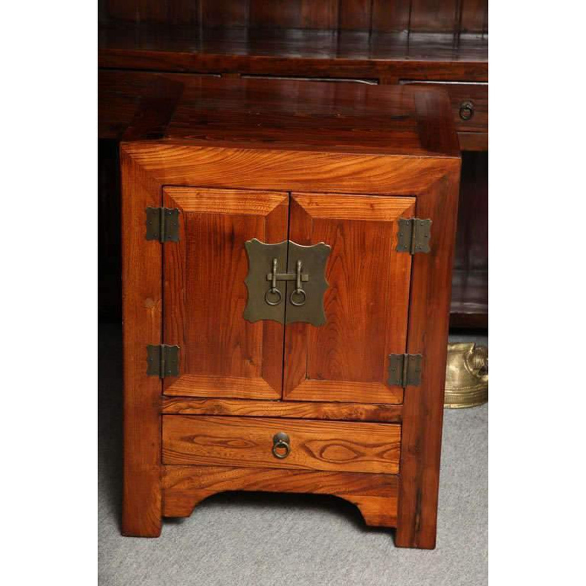 Shanxi Style Elmwood Bedside Cabinet With Traditional Brass Hardware-4. Asian & Chinese Furniture, Art, Antiques, Vintage Home Décor for sale at FEA Home