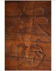 Brown carved wooden signboard with bold engraved Chinese characters.