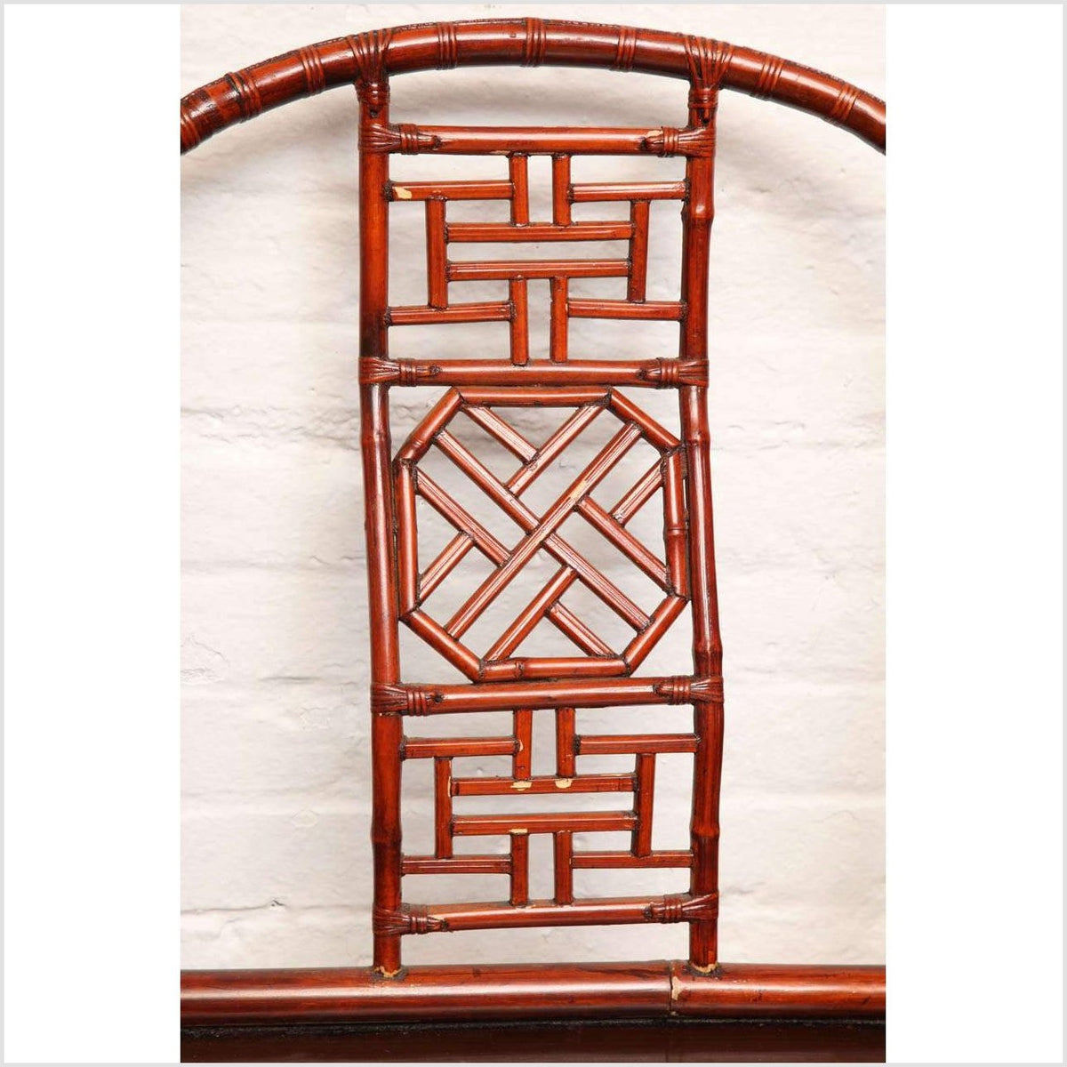Single 19th Century Chinese Horseshoe-Back Bamboo Armchair with Elm Base-3. Asian & Chinese Furniture, Art, Antiques, Vintage Home Décor for sale at FEA Home