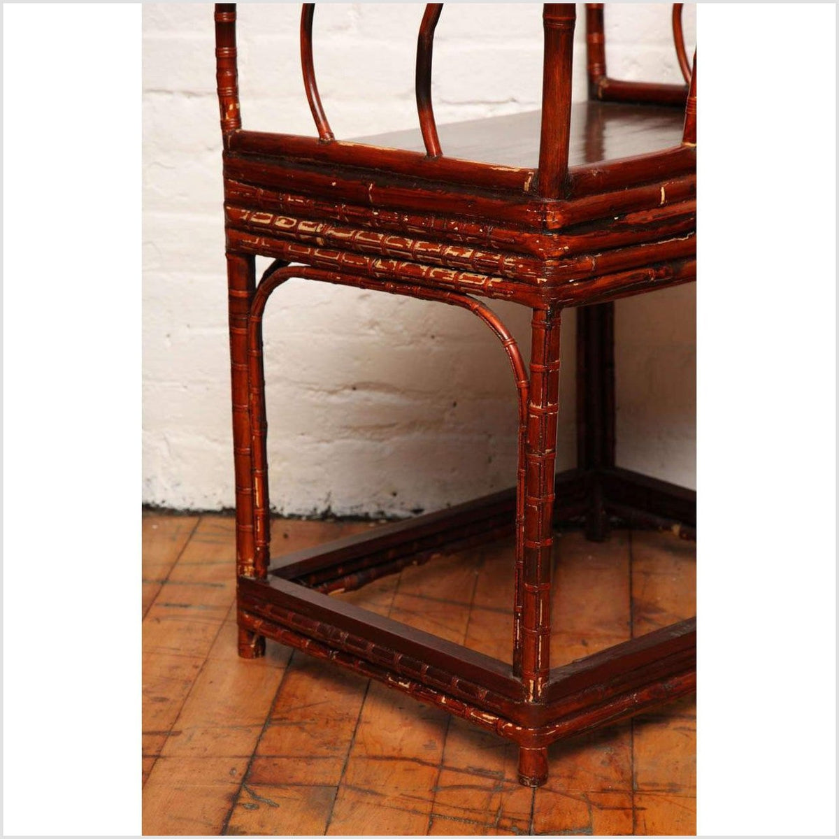 Single 19th Century Chinese Horseshoe-Back Bamboo Armchair with Elm Base-9. Asian & Chinese Furniture, Art, Antiques, Vintage Home Décor for sale at FEA Home