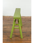 Small Vintage Javanese Bench with A-Frame Base and Custom Green Finish-12. Asian & Chinese Furniture, Art, Antiques, Vintage Home Décor for sale at FEA Home