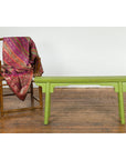Small Vintage Javanese Bench with A-Frame Base and Custom Green Finish-3. Asian & Chinese Furniture, Art, Antiques, Vintage Home Décor for sale at FEA Home