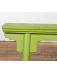 Small Vintage Javanese Bench with A-Frame Base and Custom Green Finish-4. Asian & Chinese Furniture, Art, Antiques, Vintage Home Décor for sale at FEA Home