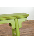 Small Vintage Javanese Bench with A-Frame Base and Custom Green Finish-5. Asian & Chinese Furniture, Art, Antiques, Vintage Home Décor for sale at FEA Home