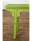 Small Vintage Javanese Bench with A-Frame Base and Custom Green Finish-6. Asian & Chinese Furniture, Art, Antiques, Vintage Home Décor for sale at FEA Home
