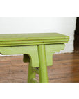 Small Vintage Javanese Bench with A-Frame Base and Custom Green Finish-9. Asian & Chinese Furniture, Art, Antiques, Vintage Home Décor for sale at FEA Home
