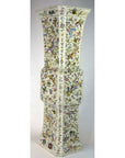 White porcelain vase with flared top, decorated with colorful flowers and butterflies, shown against plain background.