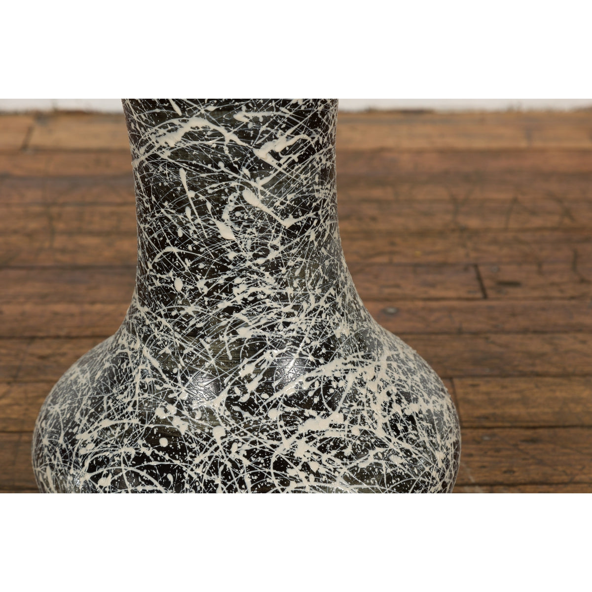 Tall Prem Collection Artisan Made Black and White Vase with Dripping Décor-12. Asian & Chinese Furniture, Art, Antiques, Vintage Home Décor for sale at FEA Home