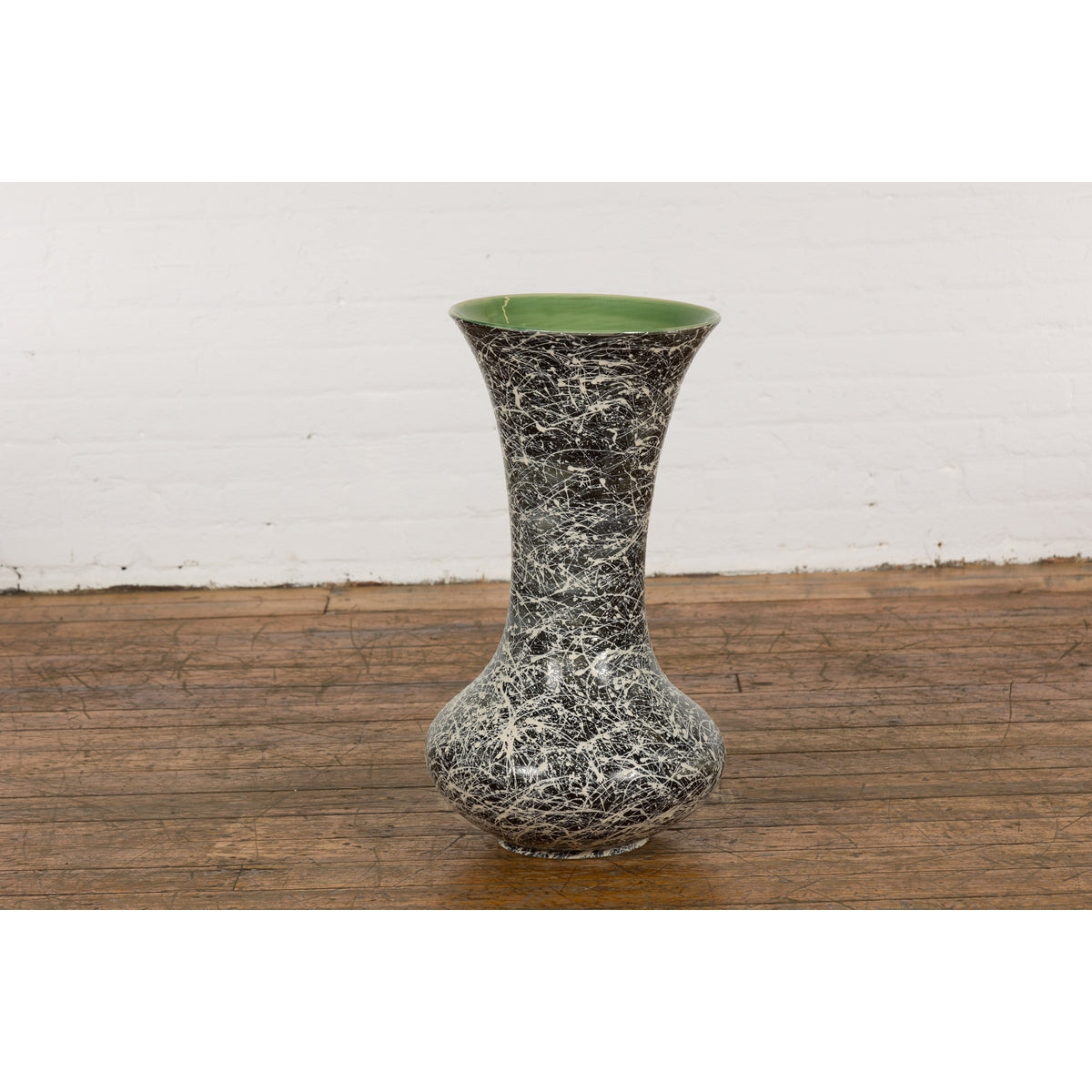 Tall Prem Collection Artisan Made Black and White Vase with Dripping Décor-13. Asian & Chinese Furniture, Art, Antiques, Vintage Home Décor for sale at FEA Home